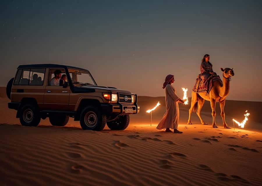 Doha: Nighttime Desert Safari with Dune Bashing & Camel Ride - Sealine Beach Resort and the first desert stops
