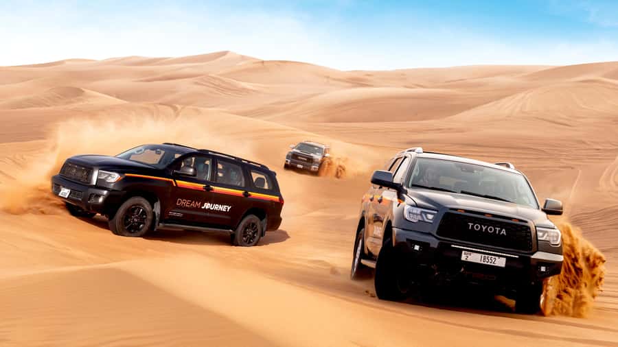 Dubai Desert Safari - Premium BBQ Dinner, Camel Ride & Shows - Sandboarding from a high dune