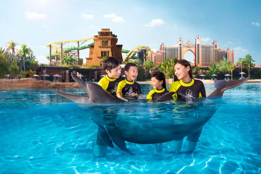 Dubai: Dolphin Encounter & Aquaventure Waterpark Ticket - Meeting the dolphin at Dolphin Bay