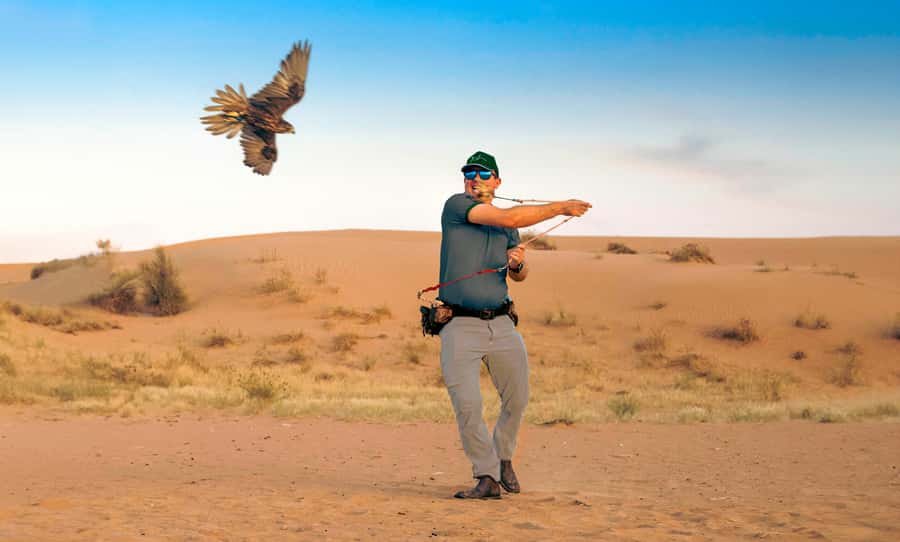 Dubai: Heritage Desert Safari wtih Overnight and Breakfast - Tea, Vimto, and falcons at sunset