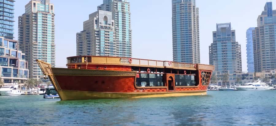 Dubai Marina: Dinner Cruise in a Traditional Boat - Finding the berth behind Silverene Tower