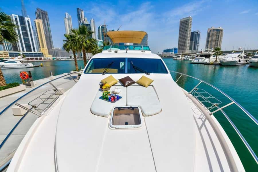 Dubai: Marina Private Luxury Yacht Tour - The Skydive Area, Kempinski, and the Anchor