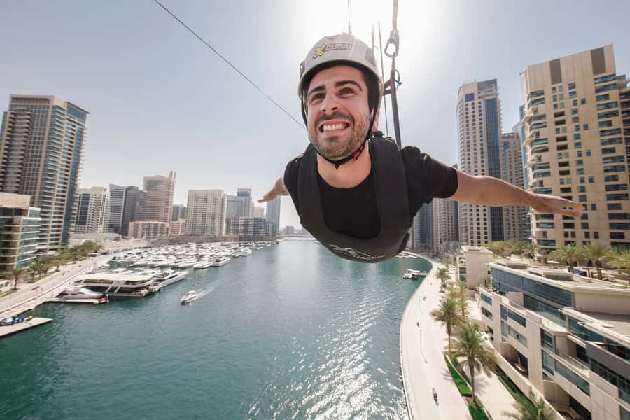 Dubai: Marina Ziplining with Photos, Video and Meal - Reaching the 170-meter launch point