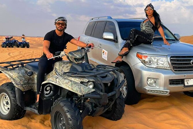 Evening desert safari with camel ride and BBQ dinner - Sunset, sandboarding, and photo stops