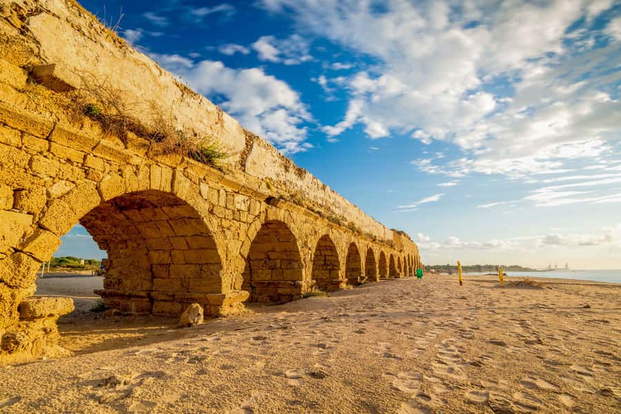From Tel Aviv: Caesarea, Haifa and Akko Day Trip - Caesarea: Roman stone beside the modern sea