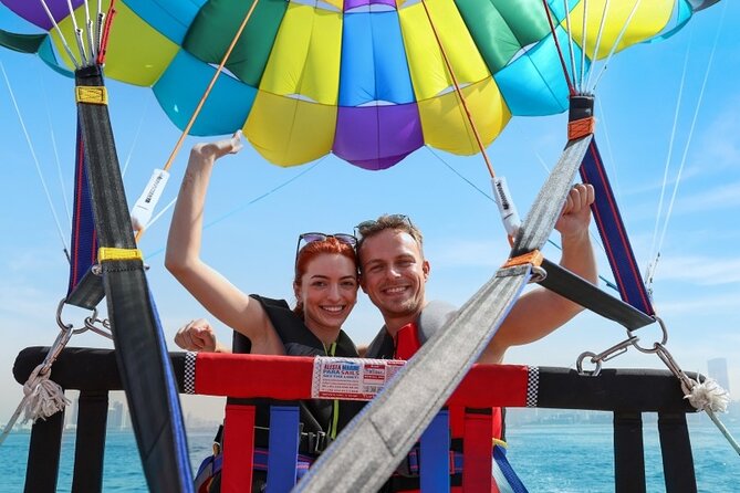 Parasailing in Dubai with Palm Jumeirah and JBR Beach views - Getting ready for a smooth launch