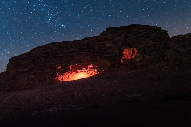 Wadi Rum Cave Camping with Jeep Tour - Khazali Canyon and desert inscriptions
